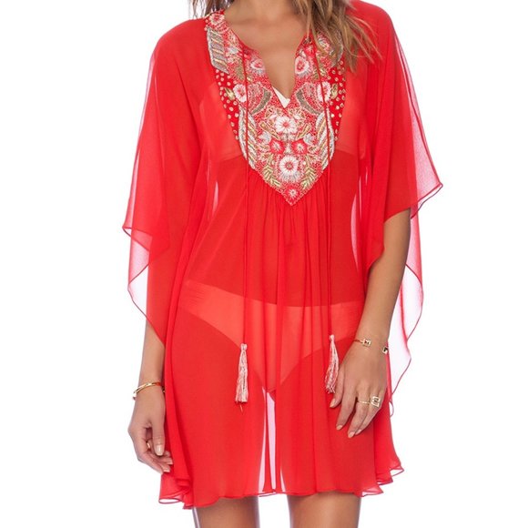 Embroidered Caftan Pia Pauro Size: S Color: Red - Picture 1 of 4